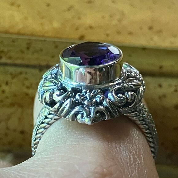 Moroccan Amethyst Sterling Silver Artistic Dragonfly Ring Size 9 - Picture 3 of 9